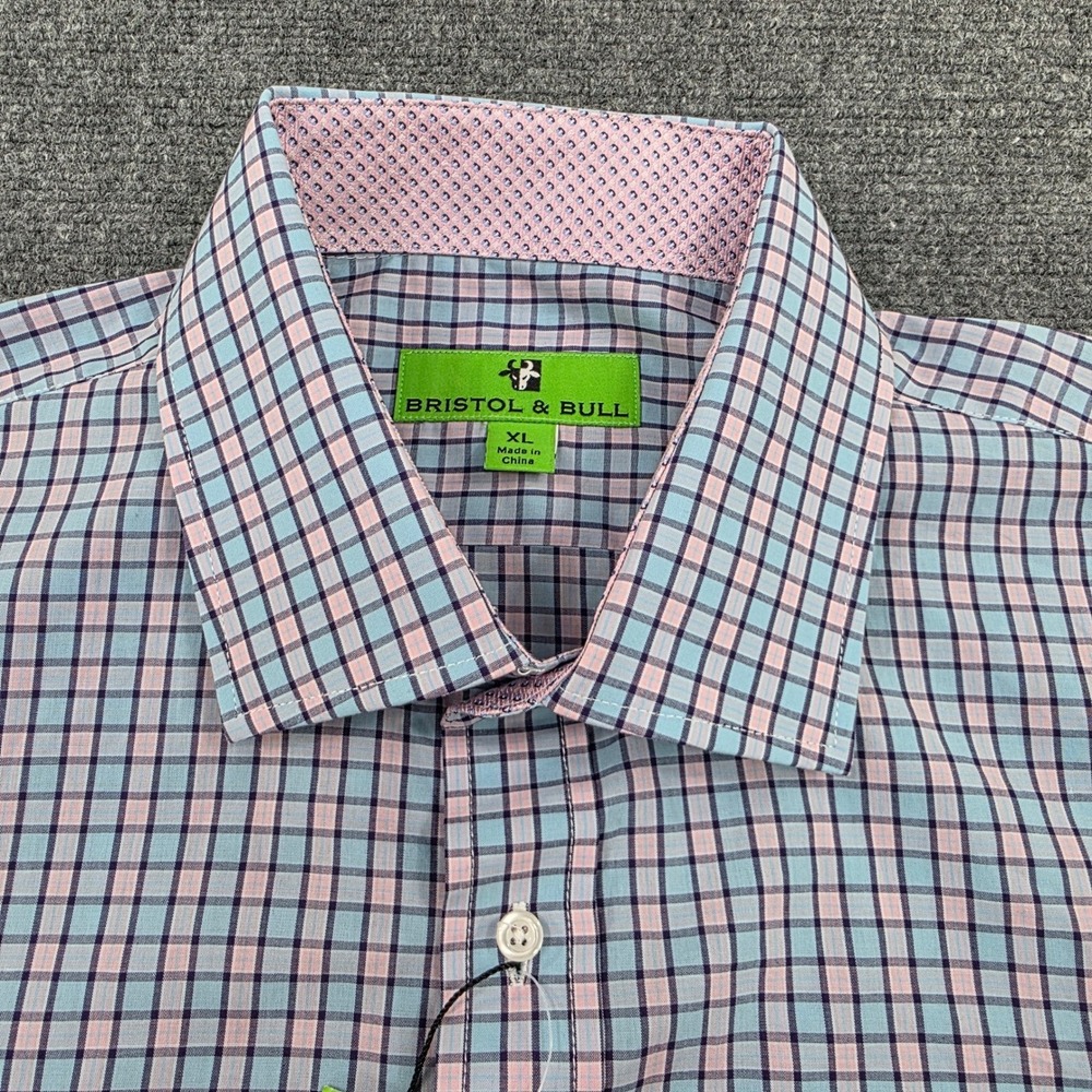 Bristol & Bull Mens XL Checkered Long Sleeve‎ Button Up Shirt Pink Blue Navy NWT